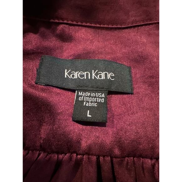 Karen Kane Shirred Blouse Wine Collared Long Sleeve Button Front Large - Picture 4 of 8